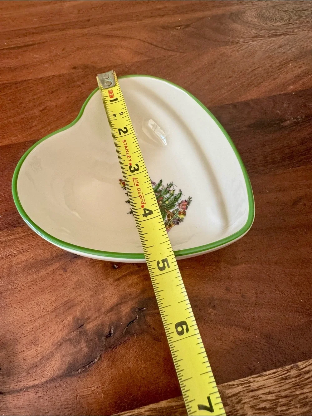 Spode Christmas Tree Heart Shaped Trinket Dish Dip Bowl S3324 England Green Rim